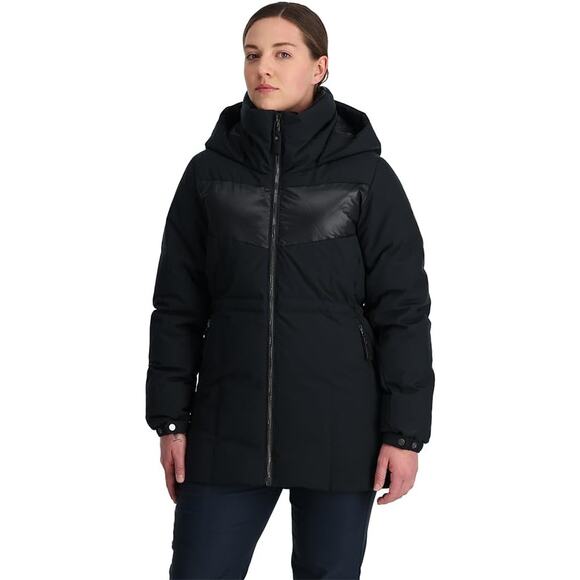 Spyder Women's Large Black Eastwood Down Hooded Jacket Full Zip Ski Snow HR1-47 - Picture 1 of 9
